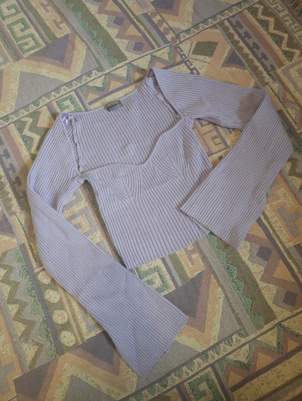 Urban Outfitters Purple Lilac Long Sleeve Sweetheart Knit Crop Top Size Large